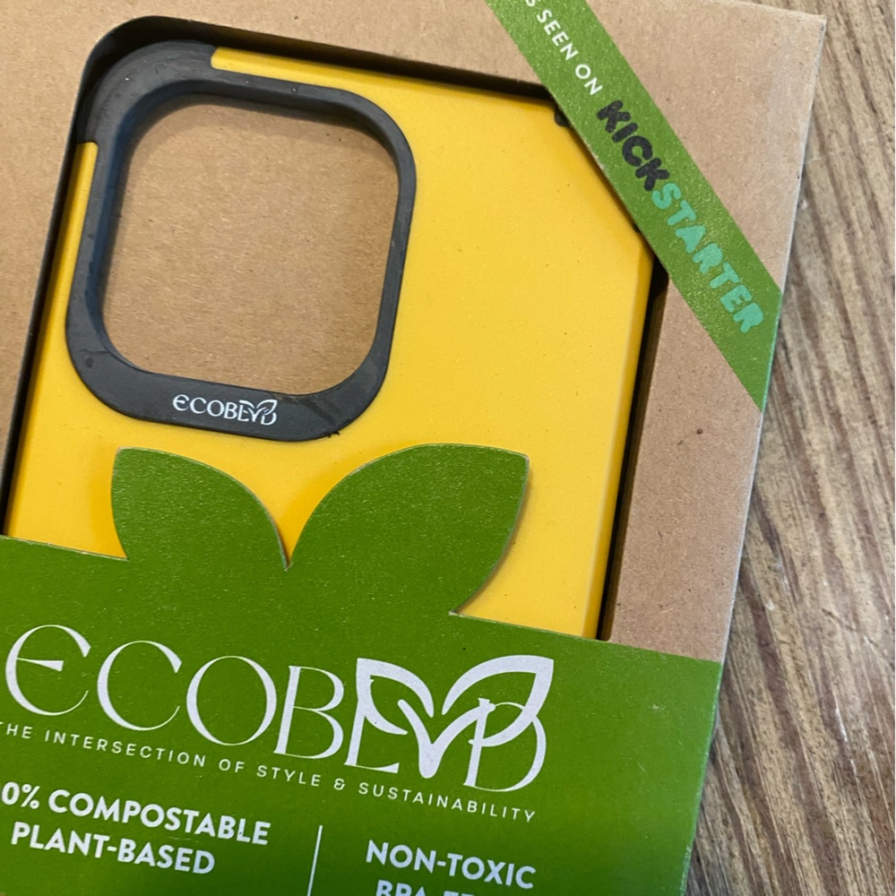 ECOBLVD 100% COMPOSTABLE PHONE CASE YELLOW BLACK TRIM IPHONE 15 PRO MAX NWT NIB - Picture 3 of 8